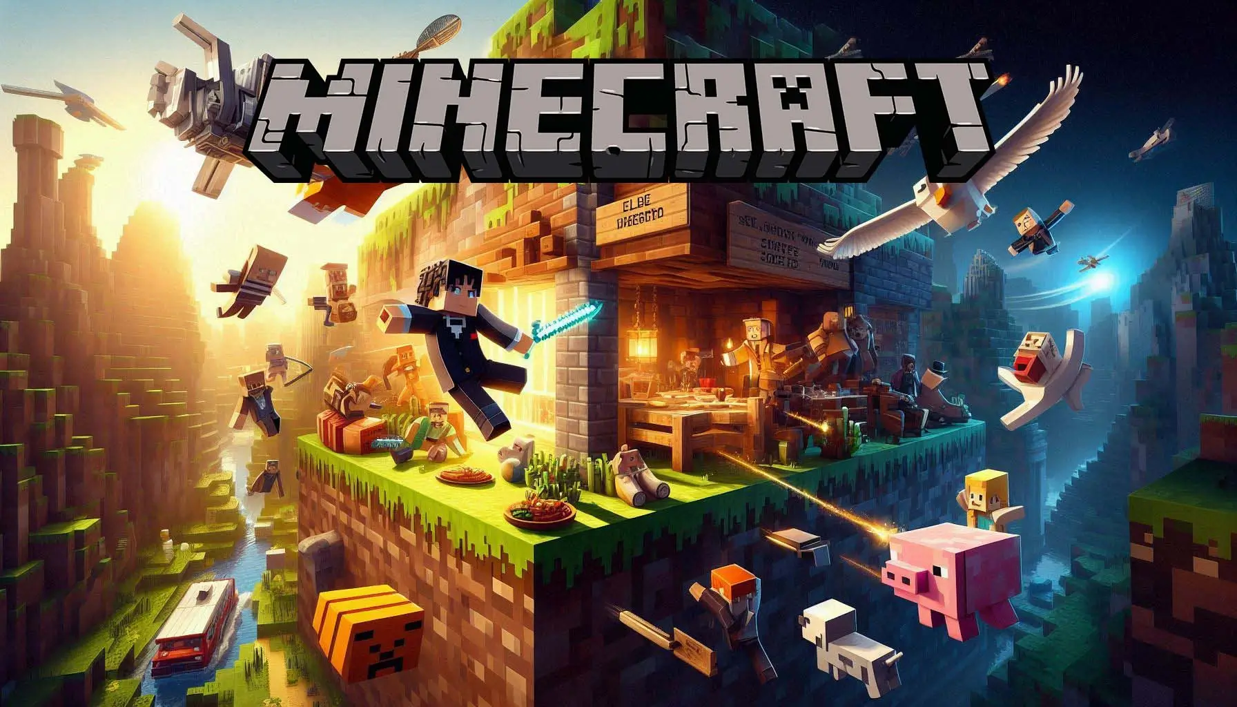 Minecraft grass block and pickaxe artwork